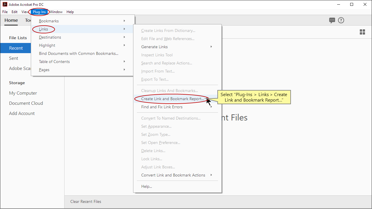 Open the Create Link Report For Multiple Files Dialog